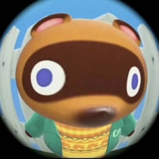 The image shows Tom Nook, the tanuki character from Animal Crossing, with a surprised or shocked expression, set against a blue sky background. The "$bells" caption references the in-game currency from Animal Crossing, tying the character to the topic of virtual money.