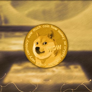 A gold Dogecoin coin featuring the iconic Shiba Inu dog and "WOW" text floats against a yellow-gold background, with circular inscriptions reading "much coin how money so crypto" and "plz mine v rich very currency." The image visually celebrates Dogecoin's expanding utility, directly tying to the news about $DOGE being available for crypto payments on iOS.