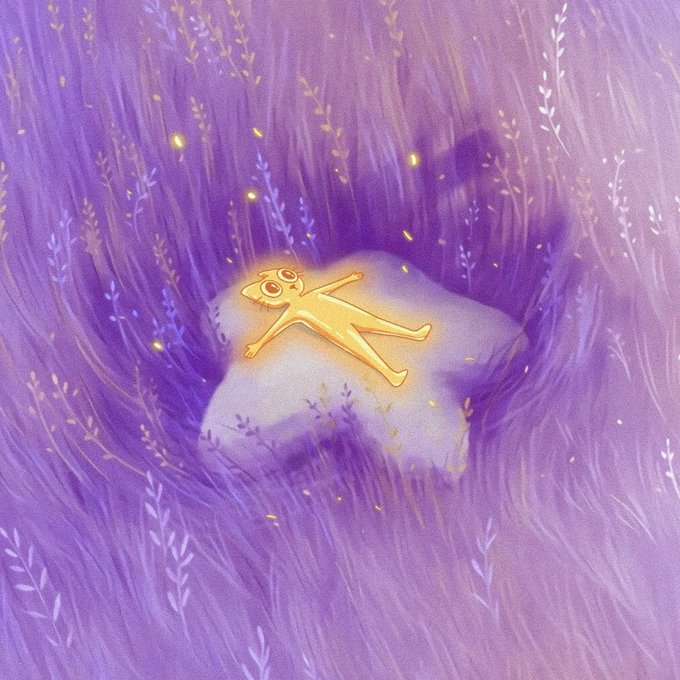 A glowing golden figure lies peacefully in a soft, nest-like clearing surrounded by flowing purple foliage and tiny fireflies, evoking a serene, cocoon-like setting. The imagery mirrors the post's tone, suggesting a meme token launch would be a smooth, effortless opportunity ("unbelievably easy layup") for an established exchange like Binance to embrace within its ecosystem.