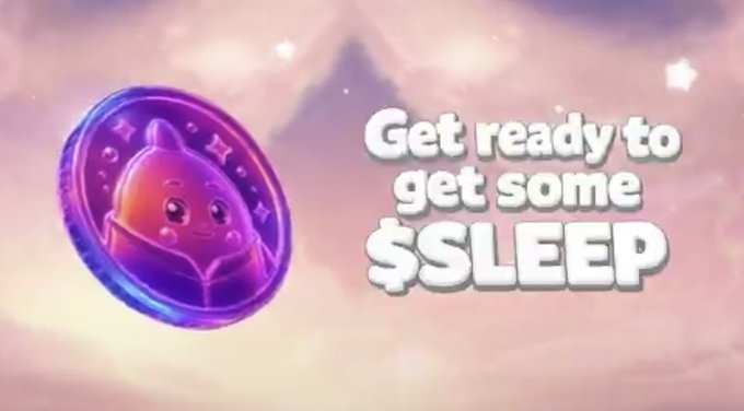 The image features a purple coin with a cartoon character on it that says "Get ready to get some sleep" written below it. The background of the image is a light pink color, which complements the purple coin and the text. The overall layout suggests that this image might be part of an advertisement or promotional material for a product related to sleep or relaxation techniques.