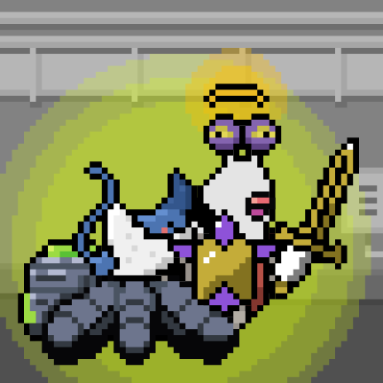 A pixel art image of a purple slug-like character with yellow "haloed" eyes, riding a white motorcycle and holding a golden staff/weapon. The image relates to the post as it depicts a slug character, continuing the "Day 539 of posting a slug until SOL hits ATH" theme, though no specific text, numbers, or tickers are visible in the image itself.