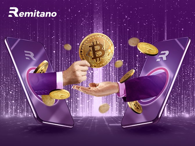 The image features two cell phones with gold coins falling from them onto a purple background. The phones are positioned such that they appear to be handing over the coins, creating an interactive scene. The text "RIMITANO" can also be seen in the image.