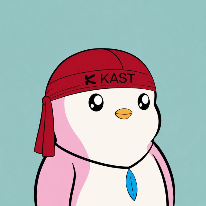 The image features a cartoon penguin wearing a red bandana with the word "KAST" written on it. The penguin appears to be standing against a blue background, giving the impression that they are in an underwater setting or near some water.