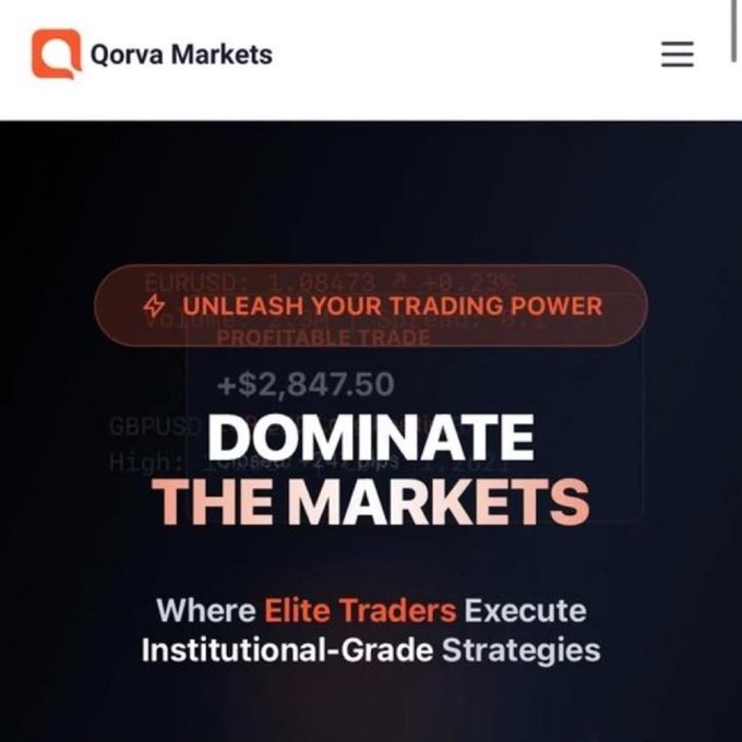 The image shows a promotional screenshot from Qorva Markets that advertises an investment opportunity with trading power. The background of the image is dark, making the text stand out prominently. It emphasizes that "You can only access this offer via cryptocurrency" or Bitcoin, which indicates that it involves high-risk financial operations and may be prone to hidden costs and limited oversight, potentially exposing users to financial loss if not handled properly.