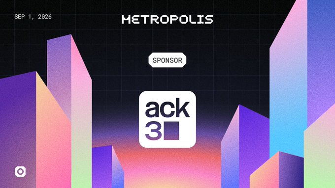 A promotional banner for 'METROPOLIS' dated September 1, 2026, featuring colorful geometric buildings and 'ack 3' as the sponsor.