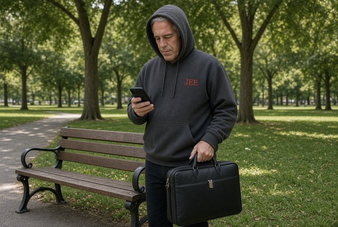 A man in a hoodie labeled "JEE" stares intently at his phone while clutching a black briefcase in a park, looking suspiciously like someone checking on an asset. The caption "why my ZEC mule look familiar" suggests he's a Zcash courier trying to blend in but failing to shake his recognizable look.