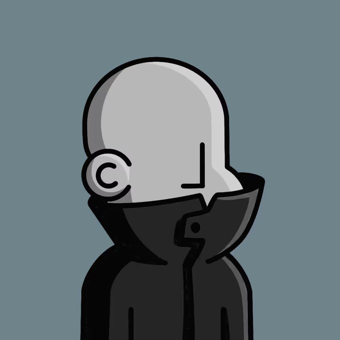 The image features a cartoon figure wearing a black jacket with a hooded collar. The character appears to be wearing sunglasses, giving him a cool and mysterious look as he gazes off to the side or ahead towards something in the distance. The background is intentionally dark blue, which further emphasizes the character's presence against this backdrop. While there is no text present, it can be inferred that this image might have been captioned with one of the posts discussed above, showcasing the popularity of this particular cartoon figure or post on social media platforms like Twitter.