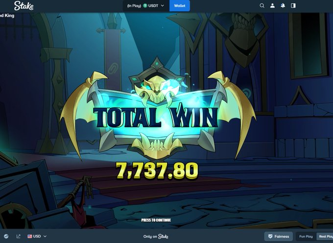 A "TOTAL WIN" screen from a Stake online casino game displays a payout of 7,737.80 in USD, appearing to be from a slot game titled "Paperclip," which aligns with the streamer celebrating a successful first five minutes of streaming with $21,000 in current winnings.