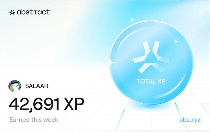 A screenshot from the 'abstract' platform showing a user named SALAAR with '42,691 XP' earned this week, alongside a blue 3D orb labeled 'TOTAL XP'.