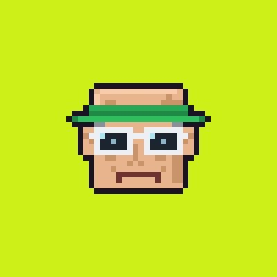 A pixel art owl face with a green visor hat and glasses on a bright yellow-green background, matching the "alpha_owls" theme of the giveaway post, which promotes a raffle for 6 GTD spots with @401knft requiring follows, likes, retweets, and joining the Telegram channel.