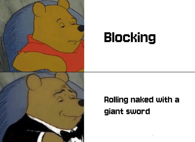 This meme juxtaposes Winnie the Pooh in two different states of dress to humorously compare the act of blocking someone with the absurdity of rolling naked with a giant sword. The image metaphorically suggests that while the former is seen as a mundane or passive activity, the latter is more flamboyant and unconventional. The mentioned post discusses the importance of recognizing projects that are actively making progress rather than solely chasing after high returns. The meme could be seen as a playful analogy for this idea, with 'blocking' representing the common, low-risk action people take, and 'rolling naked with a giant sword' symbolizing the bold, high-conviction investments or efforts that are often overlooked by the masses.
