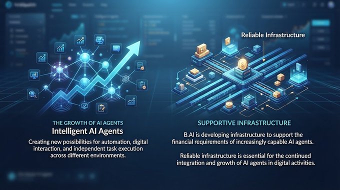 An infographic showing 'THE GROWTH OF AI AGENTS' on the left and 'SUPPORTIVE INFRASTRUCTURE' on the right, with text discussing 'Reliable Infrastructure' for AI integration.