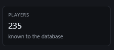 A minimalist graphic with text displaying player statistics: "PLAYERS 235 known to the database".