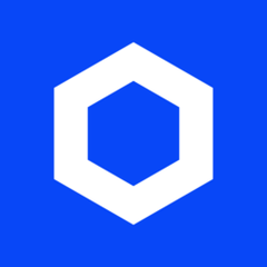 A minimalist icon shows a white cube shape with a hexagonal cutout in the center against a solid blue background. The design resembles a simplified logo or geometric icon.