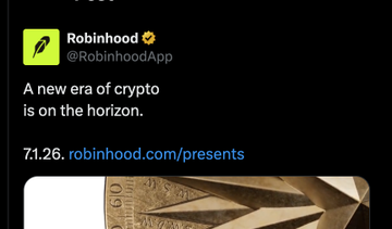 In the image, a Twitter profile page of a person named @DonJohnsonSays has a post regarding Robinhood and Bitcoins. The post features an image of a coin with the words "@Ribbit" written below it. The text in the post indicates that they have purchased $20M worth of Bitcoin and are now selling shares from Robinhood, possibly for $HOOD. Additionally, @tibbiracer found this Twitter post and has sent their own response to it, incorporating a morse code within the message.