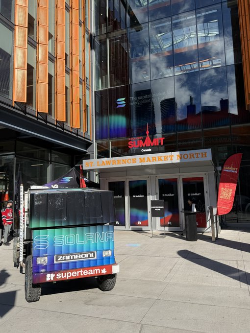 An outdoor scene at 'ST. LAWRENCE MARKET NORTH' featuring the 'SUMMIT Canada' event and a Solana-branded Zamboni with 'superteam' sponsorship parked in front of the venue.