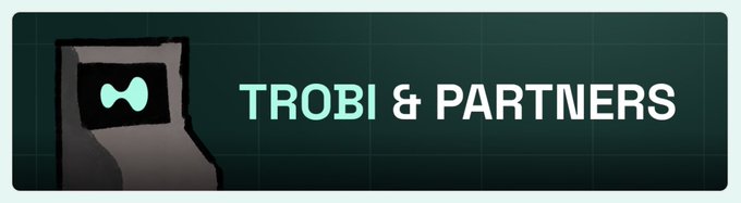 A banner image with a dark green grid background displaying 'TROBI & PARTNERS' in light green text next to a character logo.