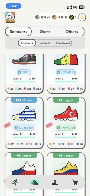 The image shows a photo of sneakers with various styles, sizes, and colors displayed against a gray background. The post indicates that the sneakers are available for purchase from a Japanese sneaker shop called "Stepn". The sneakers shown are likely designed for running or athletic activities due to their sporty appearance, featuring multiple shoe sizes such as 7, 8, 9, and 10 in different styles like the Nike, Adidas, and New Balance options. The post also includes images of sneakers with different colors, including blue, red, yellow, black, green, and white shades, providing a variety of choices for customers to browse and choose from when making their purchases at this shop.