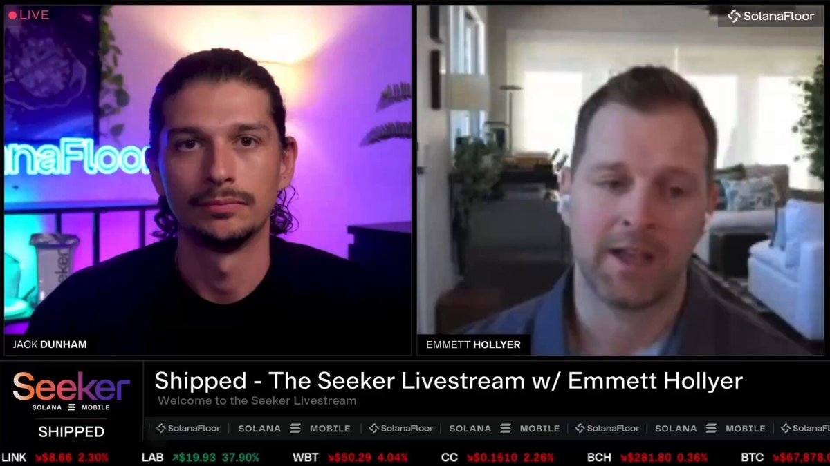 The image shows a screen with two men talking about an app called "Shipped". One man is speaking into a microphone while the other is listening through headphones. The conversation seems to be focused on the main takeaway from the first clip, which is that the key moment in this discussion is when they both say "in this clip @m_it shares the main takeaway why build for @solanamobile and launch your dApp on the @Solana dApp Store". This highlights the importance of understanding how to effectively communicate the app's features and benefits, as well as the significance of timing in capturing viewers' attention.