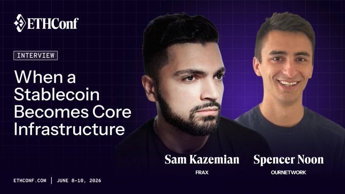 The image features two men standing next to each other against a purple background. The text "ETHCON" is displayed at the top of the image, indicating that this could be an interview or panel discussion related to cryptocurrency and blockchain technology. The main focus of the image is on the two men in front of them, who appear to be discussing something related to the topic.