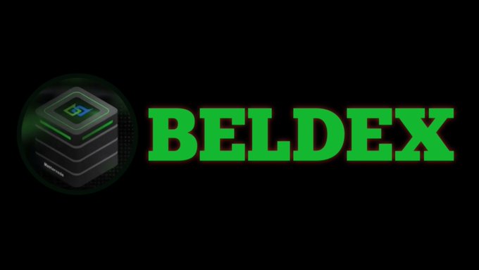 The image displays the "BELDEX" logo in bold green text alongside a 3D cube icon featuring a green geometric symbol, set against a black background. The branding visually reinforces the post's discussion of Beldex as a privacy-focused blockchain project, with the green color scheme evoking themes of digital currency and encrypted technology.