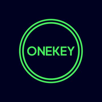 A simple green circular logo with the text 'ONEKEY' on a black background.
