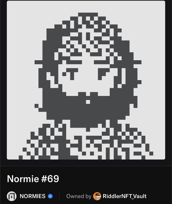 This is an image of "Normie #69" from the @normiesART collection. The post "GM from @normiesART number 69" is a direct reference to the artwork and its identifier.