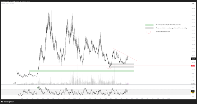 A TradingView cryptocurrency chart titled 'VeChain Crypto (VET) Worth Investing In, Jan 19, 2024' showing price action with descending trendline and support zones, with annotations including 'The price target if I am waiting for final pumpable wave', 'The price were broken and re-test but expecting approach to final wave, big bang', and 'Re-claim before next wave.'
