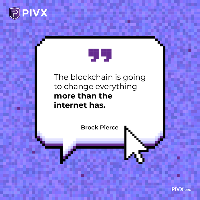 The image features a quote attributed to Brock Pierce about the internet having more than just an "Internet has." The quote is displayed within a speech bubble, which is set against a purple background with white text. The speech bubble contains a mouse cursor, symbolizing the digital nature of the internet and its role in today's world.