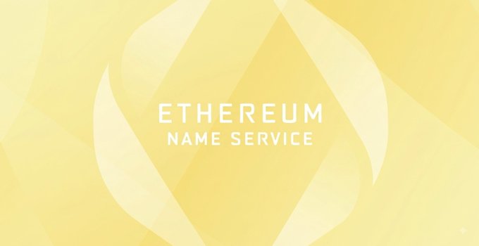 Ethereum Name Service logo with the text 'ETHEREUM NAME SERVICE' centered over a stylized yellow flame graphic on a light yellow background.