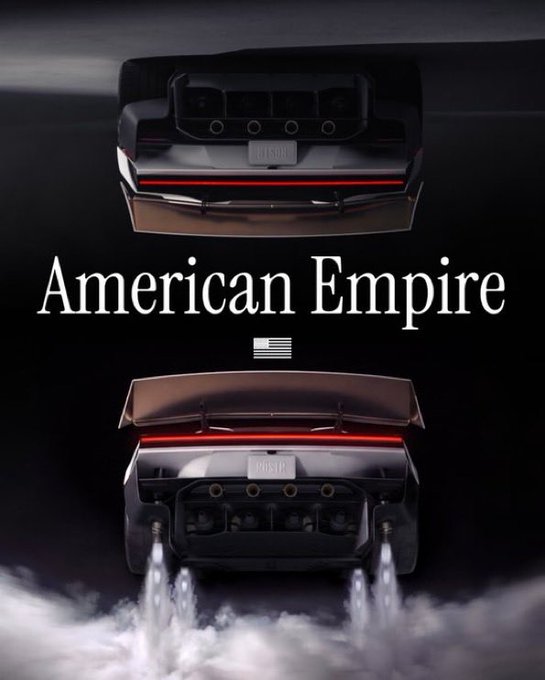 A poster titled 'American Empire' featuring two futuristic cars labeled 'CENSOR' and 'PURGE' with a US flag icon between them.