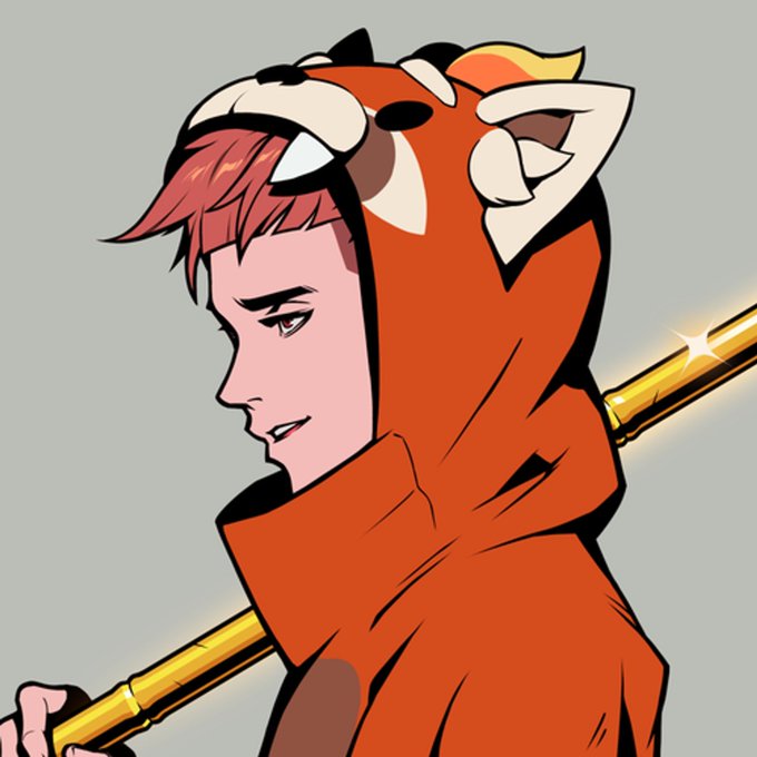 An anime-style character with red hair wears a red tiger-themed hooded onesie while carrying a glowing golden staff over their shoulder, matching the Azuki Elementals #15758 NFT that was sold on OpenSea.