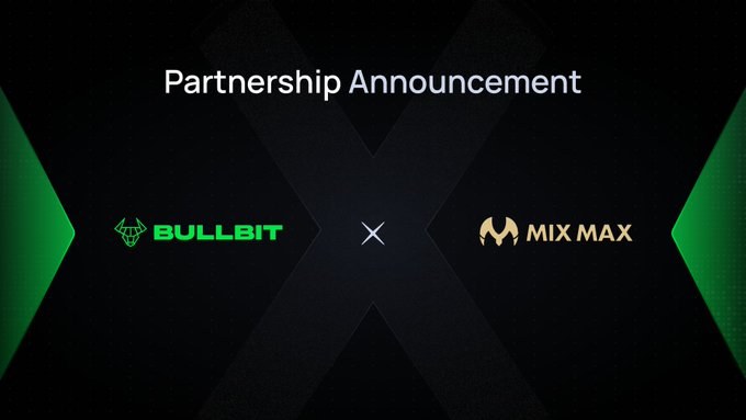 xtrading.com partnership announcement, featuring Bullit and Mix Max logos on a black background with green accents.