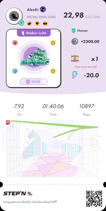 The image features a cellphone screen displaying some sort of app or message from @StepN. The main focus is an icon featuring a pair of sneakers, which could be associated with steps taken during daily runs. In addition to this icon, there's a summary text providing information about the #STEPN app that includes details such as its activation code and how it can help users keep track of their daily activity levels. This suggests that @StepN is offering an innovative way for individuals to monitor and enhance their exercise routines through the use of smartphone technology.