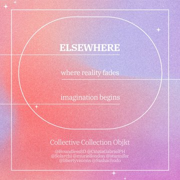 The image features a purple background with white text that reads "ELSEWHERE" at the top, followed by an explanation of where reality fades into imagination begins. The text is arranged in a square format, with each line of text occupying one side of the frame. The image also includes a small photo of a pink and purple gradient on the right side, which adds to the overall visual appeal of the post.
