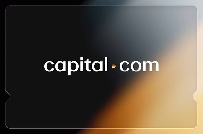 The image displays the Capital.com logo in white text with an orange dot separator on a dark gradient background with warm golden tones. The branding accompanies news of Capital.com's expansion into spot crypto trading via its UAE affiliate, which recently secured a virtual asset license.