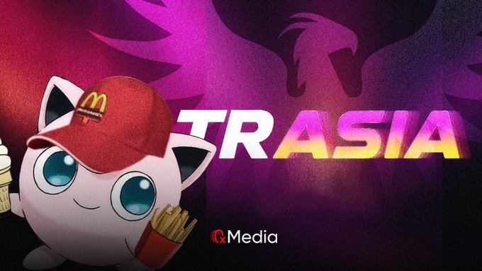 A McDonald's-inspired character wearing a red McDonald's cap holds fries next to "TRASIA" text with a GMedia logo.