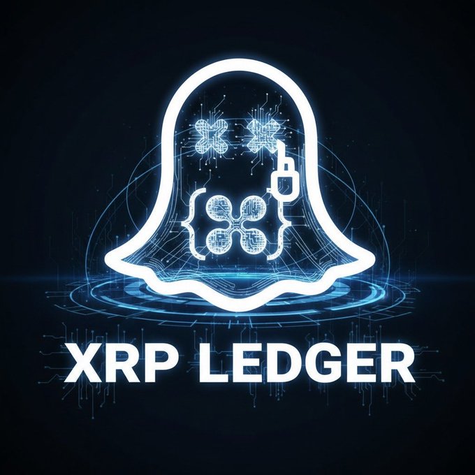 The image features an XRP Ledger logo with a ghostly figure, which appears to be a representation of the XRP Ledger cryptocurrency. The ghostly figure is positioned at the center of the image against a dark background, drawing attention to the XRP Ledger logo and its purpose in the blockchain ecosystem.