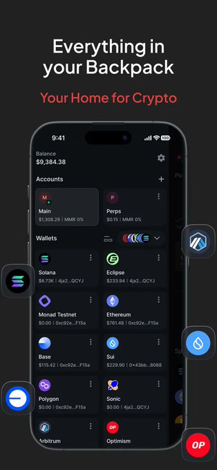 The image shows an iPhone screen displaying a mobile app called "Backpack" with various icons representing different cryptocurrency exchanges. The app has a clean and modern design, making it easy for users to navigate through their options. The text on the screen reads "Everything in your backpack", suggesting that the app is designed to help users manage their digital assets conveniently.