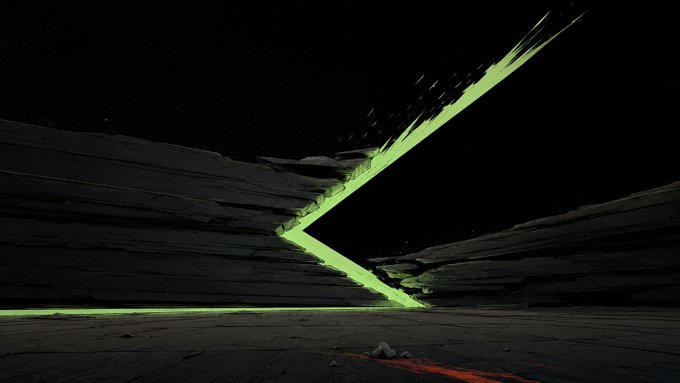 A glowing green checkmark streaks across a dark, rocky landscape, symbolizing the validation and legitimacy that Vibestarter.xyz brings to AI-powered solo builders seeking on-chain crowdfunding with built-in founder protections. The dynamic bolt of light represents the platform's role in cutting through the uncertainty of traditional fundraising, delivering trust and structural safeguards to emerging projects on Base and Robinhood Chain.