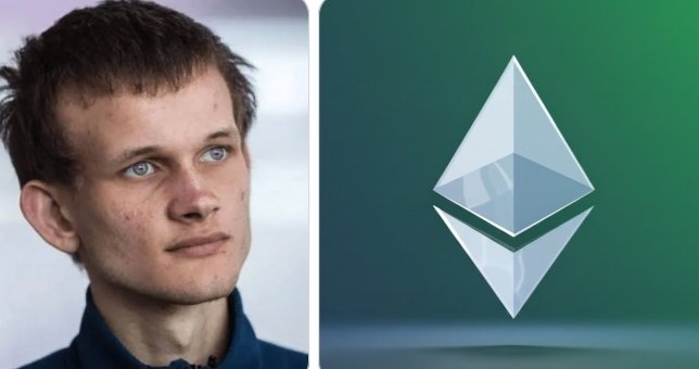 The image shows a side-by-side composition featuring Vitalik Buterin, Ethereum's co-founder, on the left, alongside the Ethereum (ETH) logo on a green background on the right. This visual pairs the key figure behind Ethereum with its branding, reinforcing the post's message about EIP-8141 advancing Account Abstraction and the broader push toward flexible, interoperable wallets across Ethereum and its L2 networks.