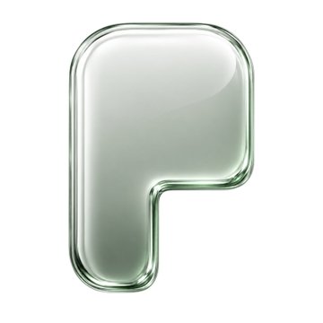 A glossy, translucent, rounded square-shaped icon resembling the letter 'P' or a stylized app icon on a white background.
