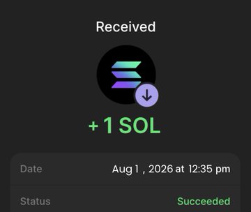 A successful transaction receipt showing "Received +1 SOL" dated Aug 1, 2026 at 12:35 pm, serving as proof of a $SOLBULL presale purchase that qualifies for the 50% bonus tier mentioned in the post.
