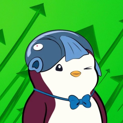 A cartoon penguin character wearing a blue bow tie and a blue helmet winks against a green background with upward-pointing arrows.