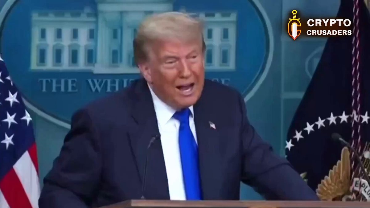 The image shows a man, presumably President Donald Trump, sitting at a desk with his mouth open while speaking into a microphone. The text "PRESIDENT TRUMP SAYS: CRYPTO AND $XRP TAKES A LOT OF PRESSURE OFF THE DOLLAR." is displayed in the image, indicating that he is discussing the impact of cryptocurrency and Ripple on the US dollar.

The post also mentions that President Trump is ready to sign whatever is written, which could be related to his speech or a new bill. The overall atmosphere suggests that this discussion might have significant implications for the financial world.
