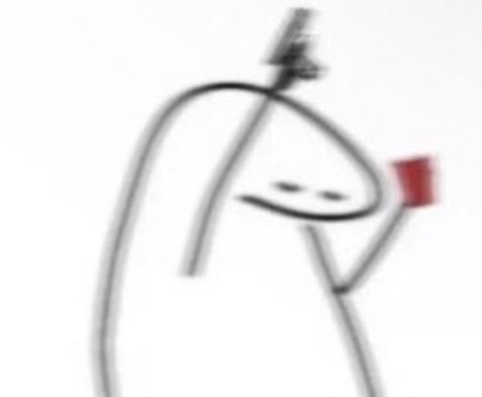 A minimalist stick-figure drawing shows a serene, smiling figure with closed eyes in a meditative pose, holding a red cup. The peaceful illustration contrasts humorously with the post's mention of an overnight market panic and trading on alt bids, suggesting a moment of calm amid financial turbulence.