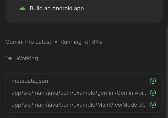 The image appears to be a screenshot of an app screen, specifically showing the Build an Android App option with instructions for a mobile application. The main focus of the image is a user-friendly interface that helps guide users through the process of creating a new application or updating their existing one. The post provides information on how to build and run mobile apps using gemini, which could be helpful for individuals looking to develop applications in a more efficient manner by following the provided instructions step-by-step.