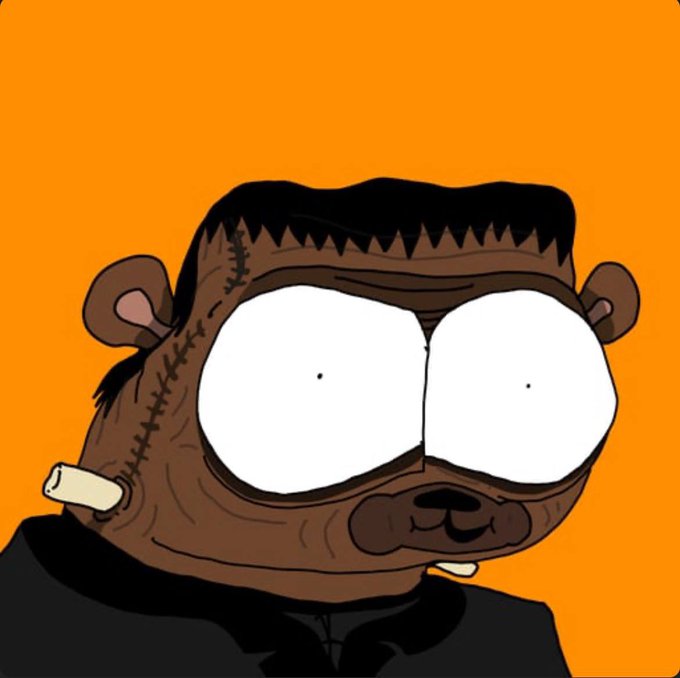 A cartoon-style image of Frankenstein's monster with stitched-up skin, large white eyes, and bolts in his neck against an orange background.