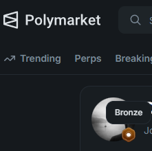 The image shows a screenshot of a social media platform, where a user's profile picture has been posted with a caption that reads "Taker tiers are live on @Polymarket I'm Bronze for now Go to your profile to check yours and let me know what tier you got". The post is about the user's bronze status.