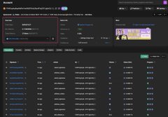 A dark-themed website or application interface is displayed, showing various UI panels and data tables with green accent buttons.